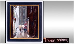 Steven Scholes 1952 -, Titled ` Market Street from Crawford Court ` Manchester 1962. Artist No.
