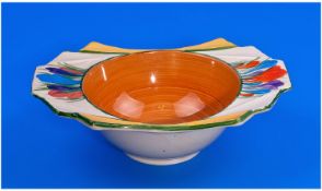 Clarice Cliff Hand Painted Art Deco Two Handled Fruits Bowl, `Autumn Crocus` design. Height 2