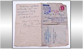 Winston Churchill/Military Interest, Signed Letter From Mary Churchill Dated 1945, Addressed To