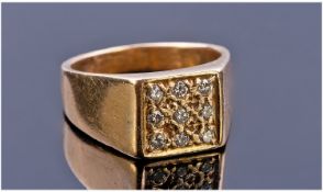 14 Carat Gold Set Diamond Cluster Ring set with 9 brilliant cut diamonds of gold colour and clarity