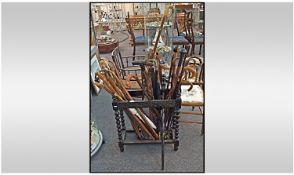 1930`s Jacobian Style Umbrella/Stick Stand, Containing Approx 30 Various Shaped Walking Caned And