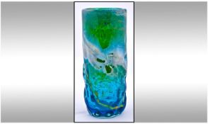 Medina Signed Art Glass Vase, c.1960`s. Blue and Green Colour way. Height 7.5 Inches. Excellent