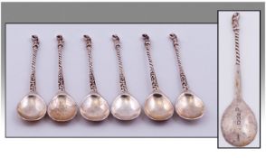 Victorian Set Of Six Silver Apostle Spoons With Twist Stems. Hallmark London 1862, makers mark H.F.