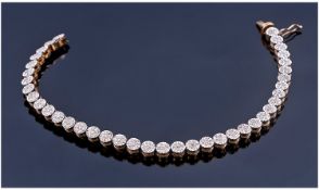9ct Gold Diamond Bracelet, Each Link Set With A Cluster Of Round Cut Illusion Set Diamonds, Stamped