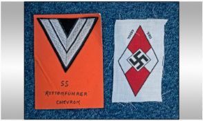 WW2 Hitler Youth Style Arm Badge, together with SS ``Rottemfuhrer`` chevron.