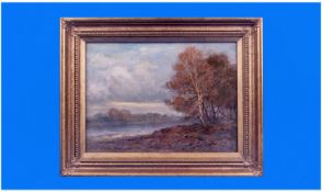Josiah Clinton Jones (1848-1936). River landscape near dusk. Oil on canvas, signed. Size 10.5 by