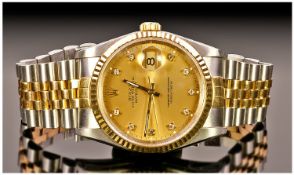 Rolex 18ct Gold And Steel Oyster Perpetual Date Just Gents Wrist Watch. With diamond numbers to