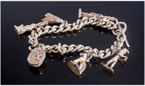 Heavy Silver Charm Bracelet, Set With Six Egyptian Themed Charms. Weight 40 Gram, Fully Hallmarked