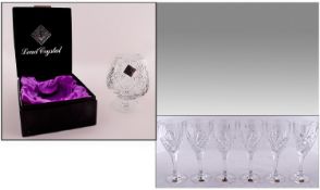 Rockingham Crystal Boxed Large Wine Glass Set. Together with Edinburgh crystal hand cut brandy