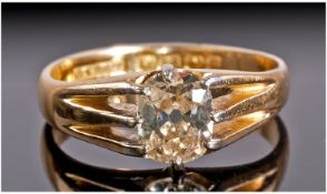 Gents 18ct Gold Single Stone Diamond Ring, Set With An Old Cut Diamond, Approx 1.50ct, SI Clarity,