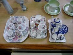 Three Miniature Part Teasets comprising Willow pattern blue and white and two  China pink floral