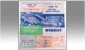 Two F A Cup Final Programmes Blackpool v Bolton Wanderers 1953 + Ticket Stub And Burnley v