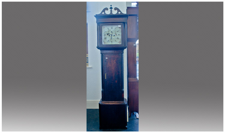 Grandfather Clock With Square Painted Dial, with an 8 day movement. The face decorated with flowers