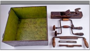 Small Lot Of Hand Tools, Comprising Two Braces, Plane, Spoke Shave, Asp & A Set Square.