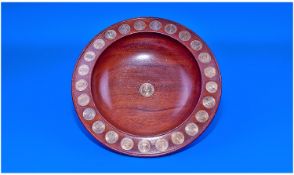 Scottish Hand Made Treen Wooden Coin Bowl. Inserted with shilling coins from 1949 to 1973 to the