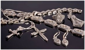 A Collection Of Good Quality Silver And Marcasite Set Jewellery. Comprises 1 ring, 2 bracelets, 2