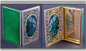 Austrian Silver And Enamelled Box, The Hinged Lid With Large Central Oval Moss Agate Stone