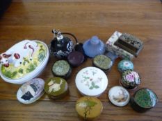Collection of Papier Mache Trinket Pots and  various perfume bottles (15) items in total. Also