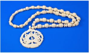 Turned Ivory Bead Necklace. 20 Inches In Length.