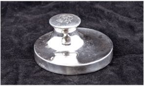 Edwardian Silver Circular Capstan Inkwell. Loaded Base. Diameter 4 Inches.