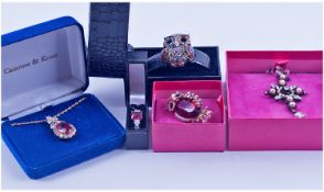 Costume Jewellery, 5 Items In Total. Comprising; 1, flower pendant and chain. 2, watch with a