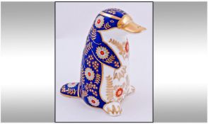 Royal Crown Derby Paperweight ` Penguin ` Gold Stopper, Date 1989. 4.75 Inches High. Mint