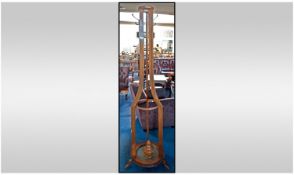 1920`s Golden Oak Coat Stand, Three Shaped Supports With Central Ring, And Metal Drip Tray To Base,