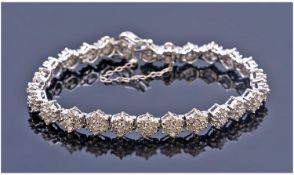 18ct Gold Diamond Bracelet, Each Link Set With A Cluster Of Round Cut Diamonds, Fully Hallmarked,