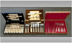 Three Boxed Sets of Cutlery, two with fish knives and one with 12 pieces of Mother of Pearl