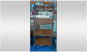 Late Victorian Walnut Whatnot, Four Shaped Tiers With Barley Twist Supports And Gallery Top. Height