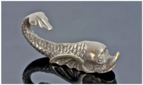 Small Bronze Stylised Dolphin Figure, with cold painted pewter grey patination; 4.25 inches long x