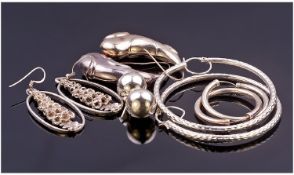 Six Pairs Of Silver Earrings, Various Designs.