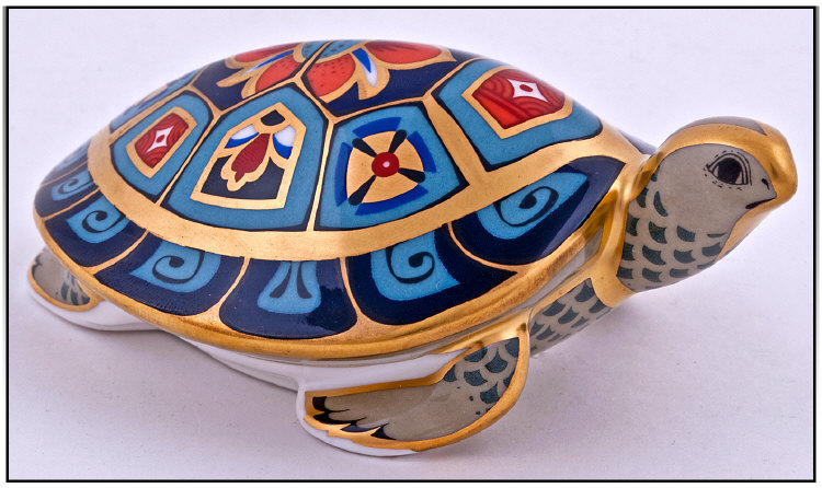 Royal Crown Derby Paperweight The Terrapin. Gold button and gold back stamp. Original box. Issued