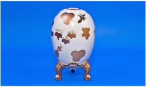 Royal Worcester Hand Painted Egg Shaped Gold On White Vase. Raised on three scrolled feet. Circa