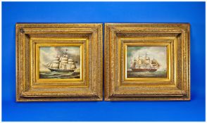A Pair of 20th Century Oil on Boards. 19th century war ships of the English coast. Unsigned. Each