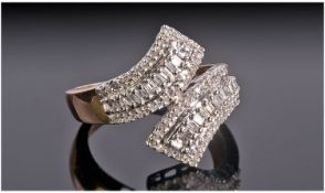 9ct Gold Diamond Cluster Ring, Set With Round Modern And Baguette Cut Diamonds, Fully Hallmarked,