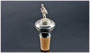 Wine & Horseracing Interest. A Quality Silver & Cork Wine Bottle Stopper. The top featuring a