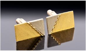 A Gentleman`s 18ct Gold Two Tone Coloured, Rectangle Shaped Pair of Cuff-Links. Marked 18ct.