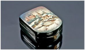 Fine Quality Russian Lacquered Table Box. Hand painted with infinite detail, depicting beautiful