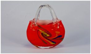 Murano Art Studio Design Vase in the Shape of a Handbag, bright orange in colour. c 1960`s. 7