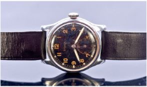 Gents Stainless Steel Military Style ``DOXA`` Wristwatch, Black Dial With Arabic Numerals And