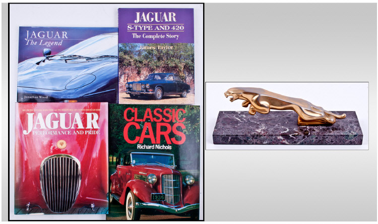 Jaguar Car Mascot, Mounted On A Marble Base. Together With Four Books, ``Jaguar The Legend``, ``