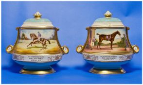 Aynsley Fine Art Collection Pair of Hand Painted Horseracing Cover Vases, each Limited Edition 38/