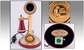 Franklin Mint Limited Edition Alexander Graham-Bell Commemorative Telephone, in gold gilt. With