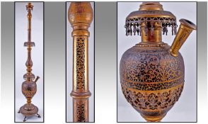 A Fine Quality Hookah Pipe Stand Of Baluster Shape, intrically engraved and enameled with Arabic