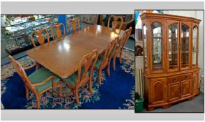 Large Cherry Wood Coloured Dining Table And 8 Chairs. Extending table in the Queen Anne style on