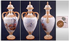 Royal China Works/Worcester John Stinton Signed Fine And Hand Painted Two Handle Lidded Vase.