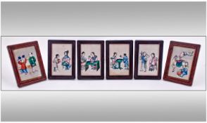 Set of Six Nineteenth Century Chinese Miniature Piff Paintings depicting Pastoral pleasures,figures