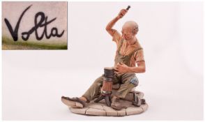 Capo Di Monte Fine And Early Figure. Signed Volta. Circa 1960`s. Gobbler at work. 9 inches high.