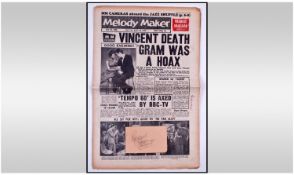 Gene Vincent Autograph (pencil) plus original newspaper 1960.